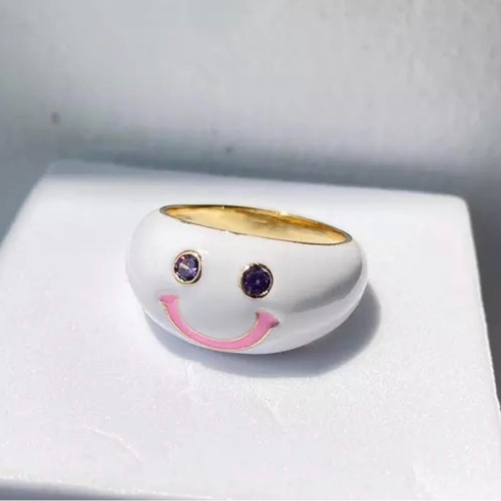 White and Pink Smiley Face Ring